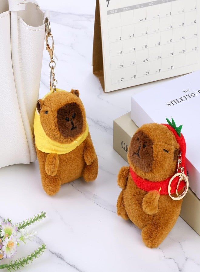 Aodaer 2 Pieces Capybara Plush Keychain, Capybara Stuffed Animals Plush Toy Pendant for Backpack Birthday Gifts Party Favor (Strawberry Hat, Lemon Hat) - Image 4